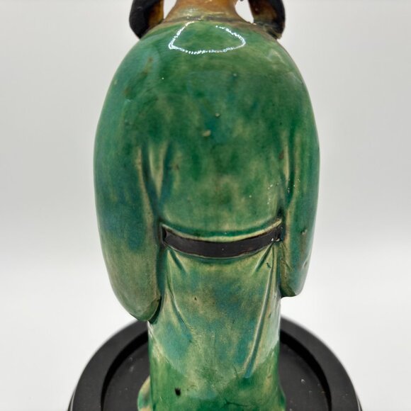 Vintage Chinese Mud Man Scholar Green Robe Standing with decorative Base 6.5" - Picture 6 of 10